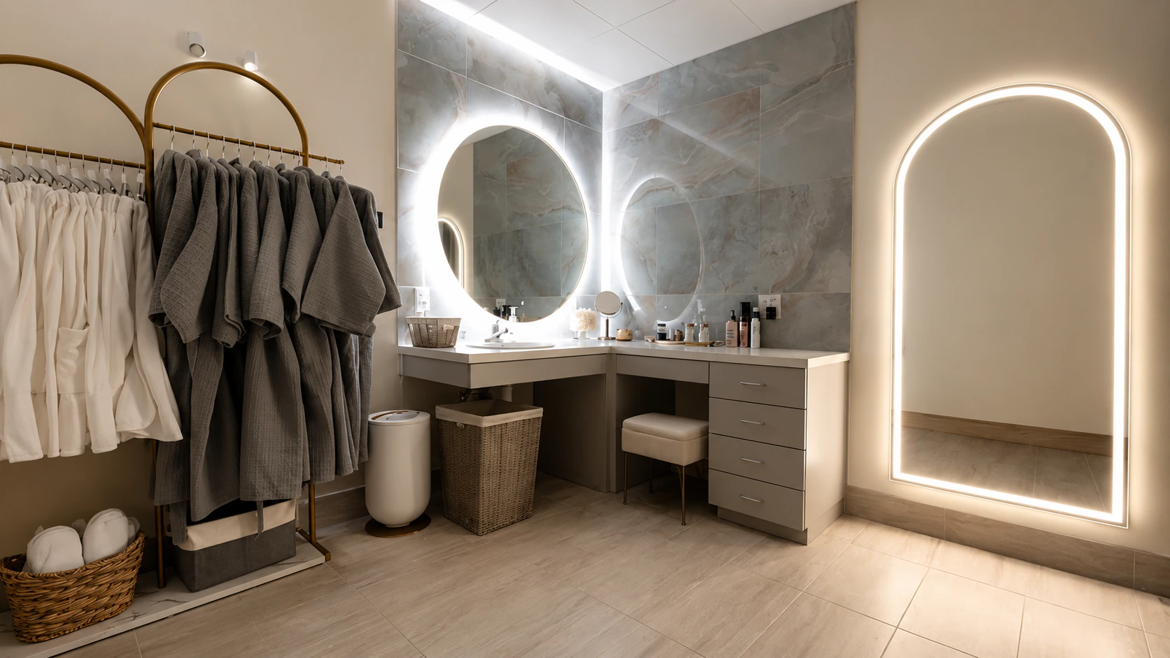 Amenities. Clean changing areas and stocked amenities make the wellness experience feel easier, more comfortable, and more premium from start to finish.